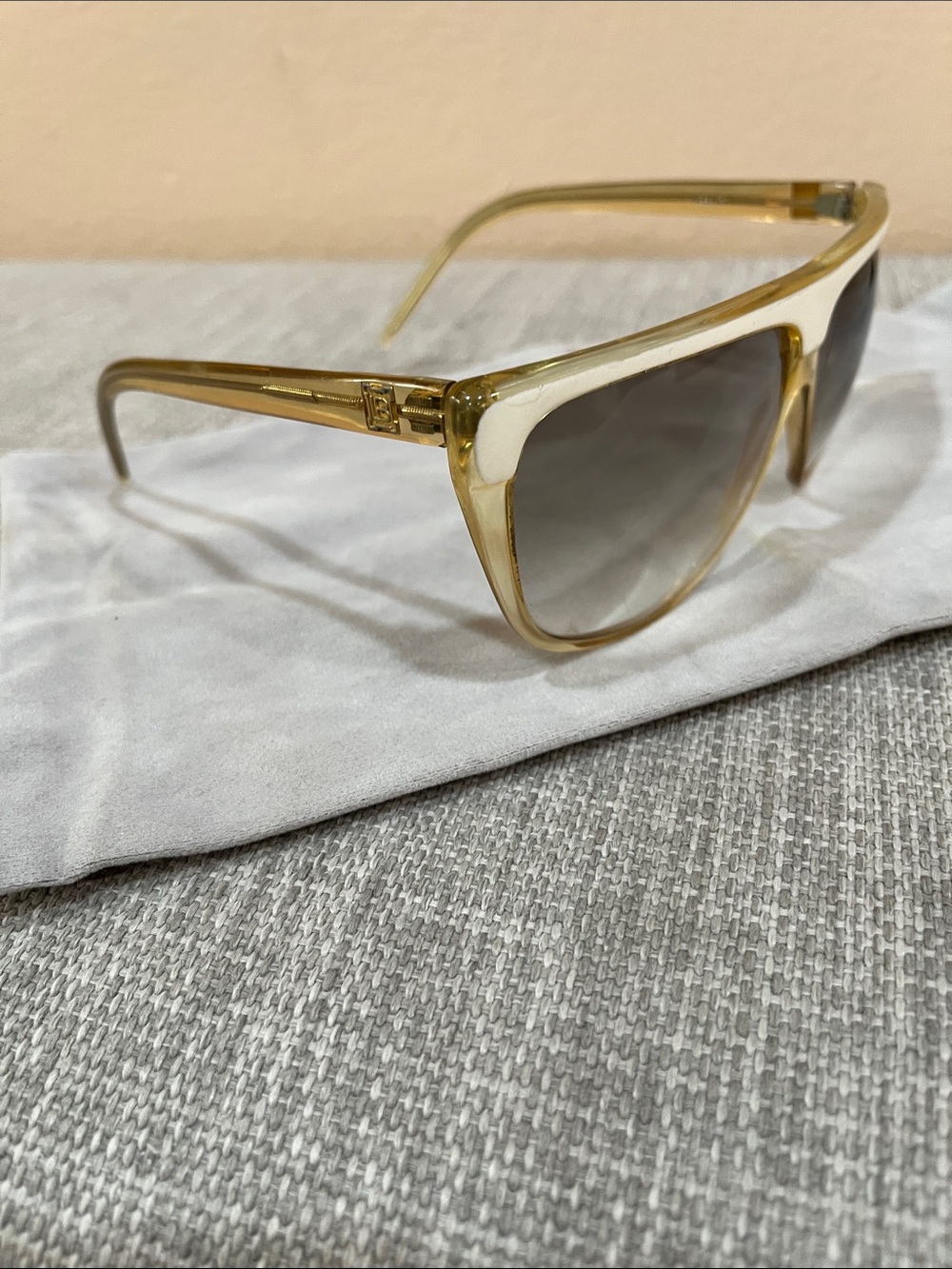 Vintage Laura Biagiotti White and Gold Oversized Women's Sunglasses